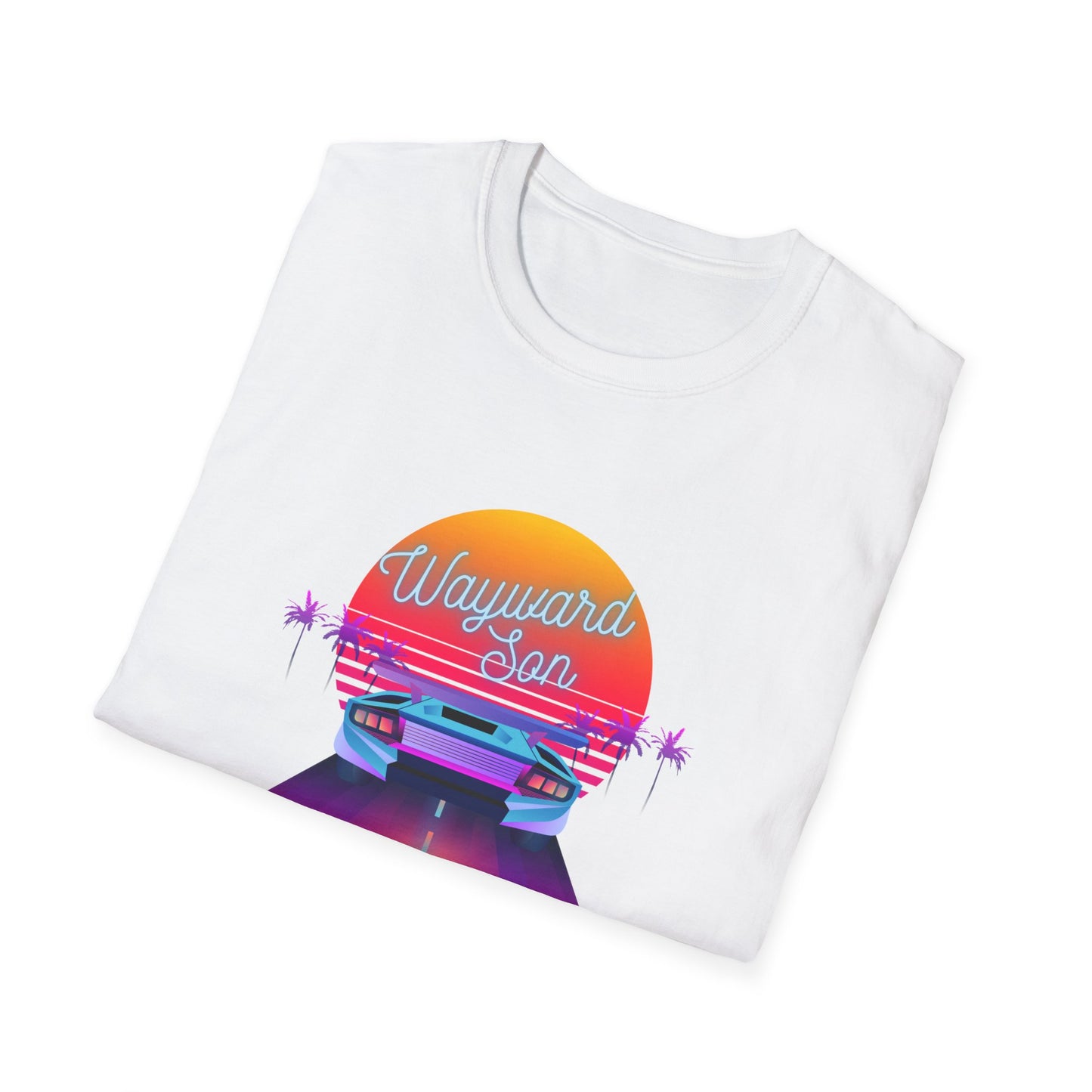 Retro Wayward Son Unisex Softstyle T-Shirt - Vibrant Beach Sunset Design