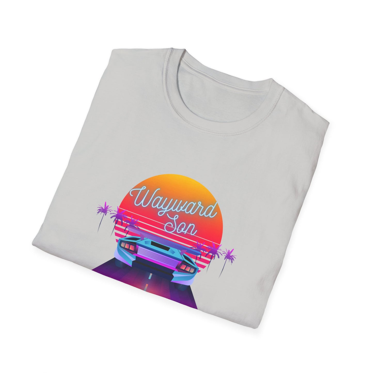 Retro Wayward Son Unisex Softstyle T-Shirt - Vibrant Beach Sunset Design