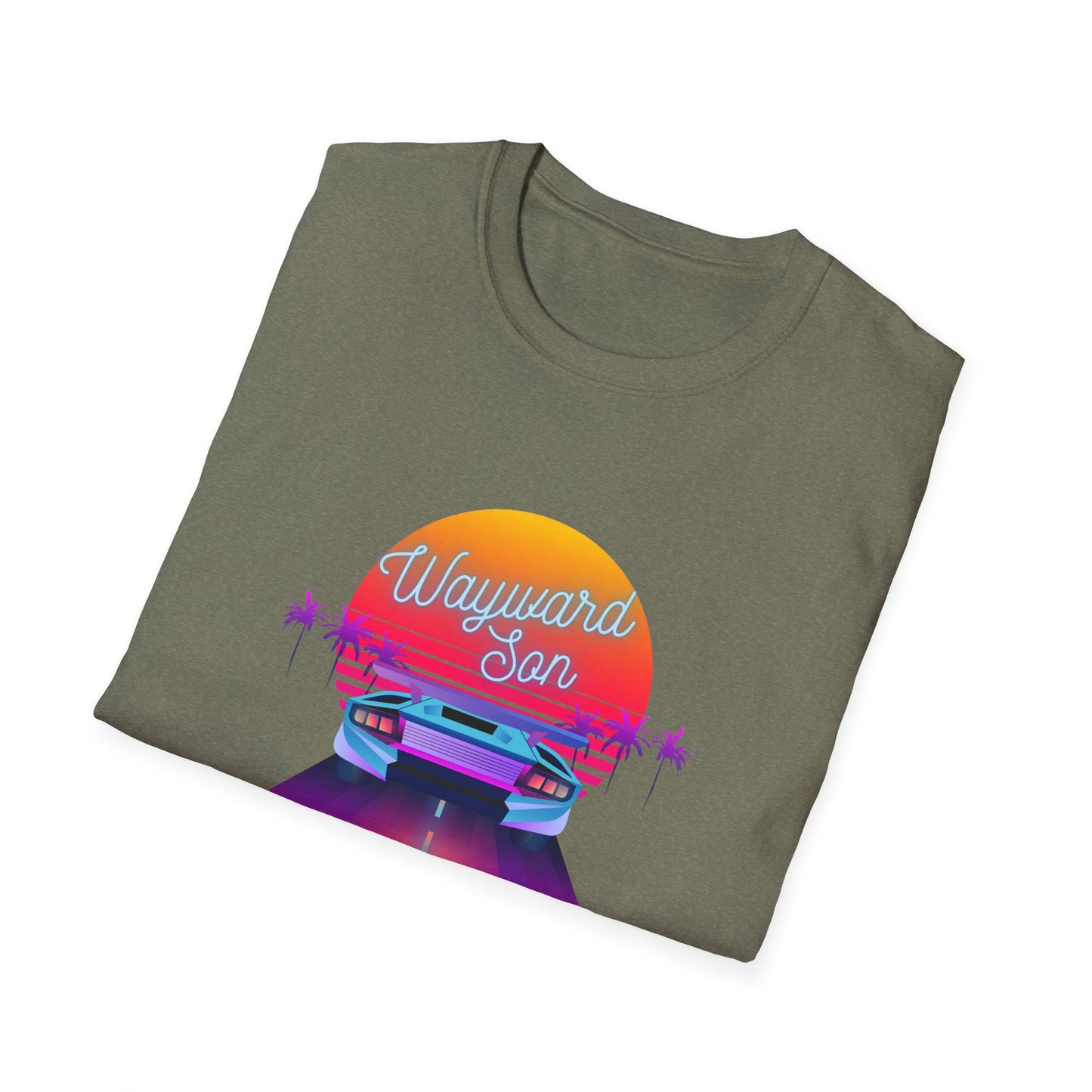 Retro Wayward Son Unisex Softstyle T-Shirt - Vibrant Beach Sunset Design