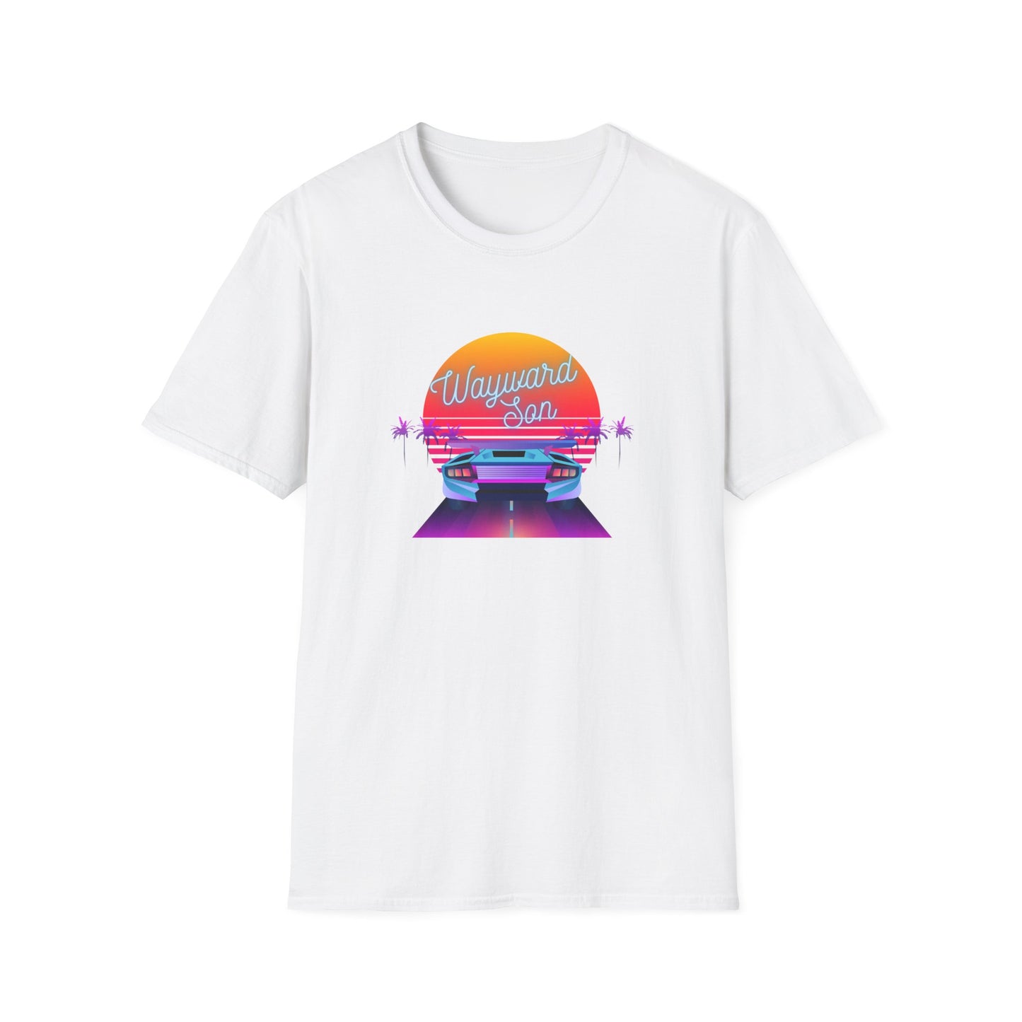 Retro Wayward Son Unisex Softstyle T-Shirt - Vibrant Beach Sunset Design