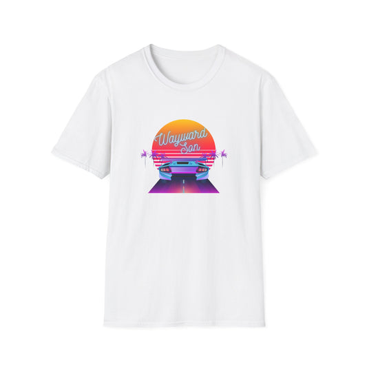 Retro Wayward Son Unisex Softstyle T-Shirt - Vibrant Beach Sunset Design