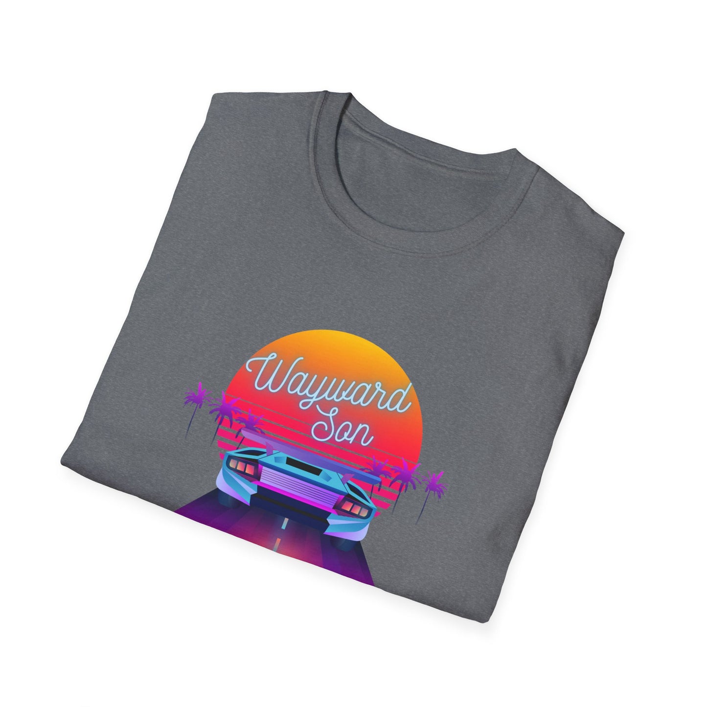 Retro Wayward Son Unisex Softstyle T-Shirt - Vibrant Beach Sunset Design