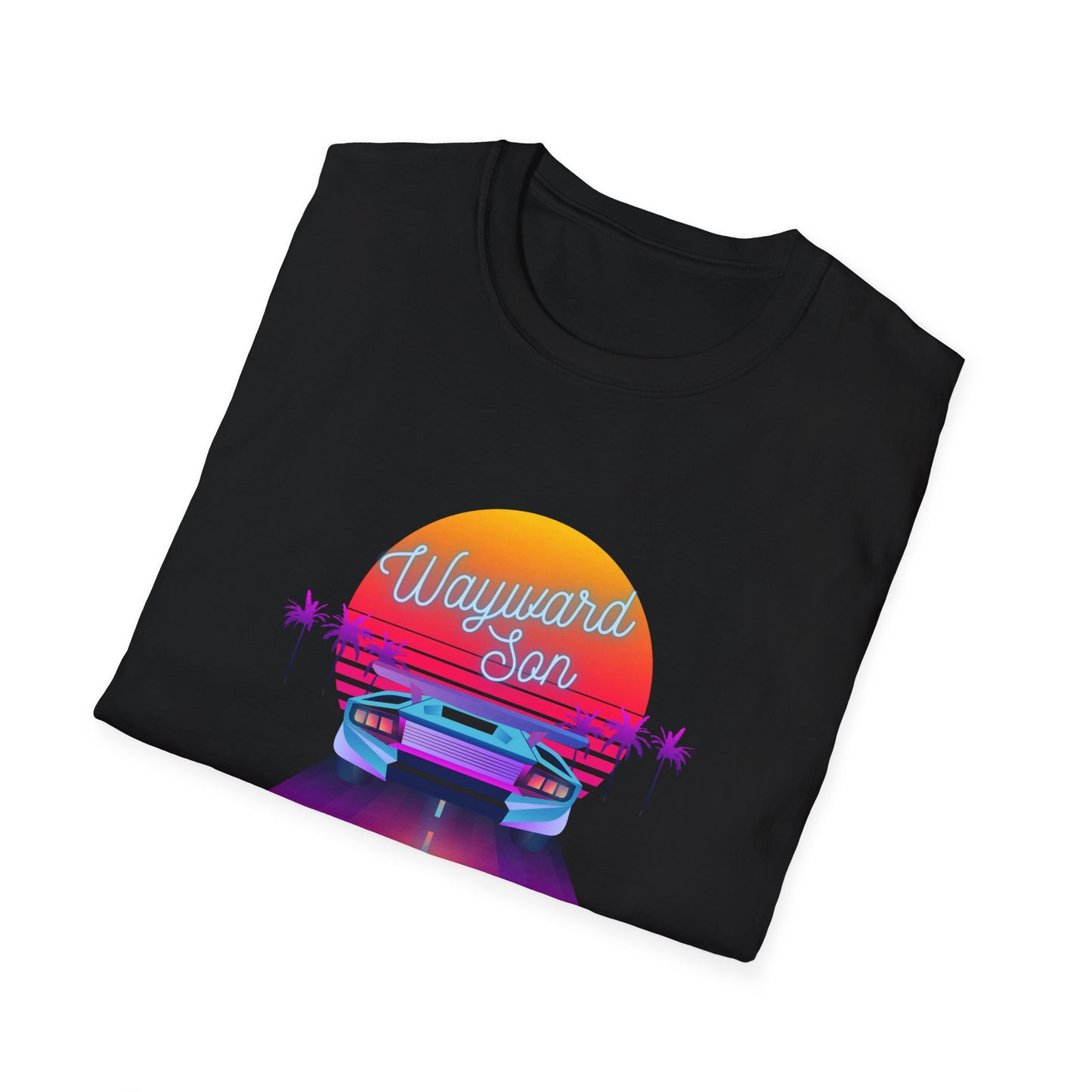 Retro Wayward Son Unisex Softstyle T-Shirt - Vibrant Beach Sunset Design