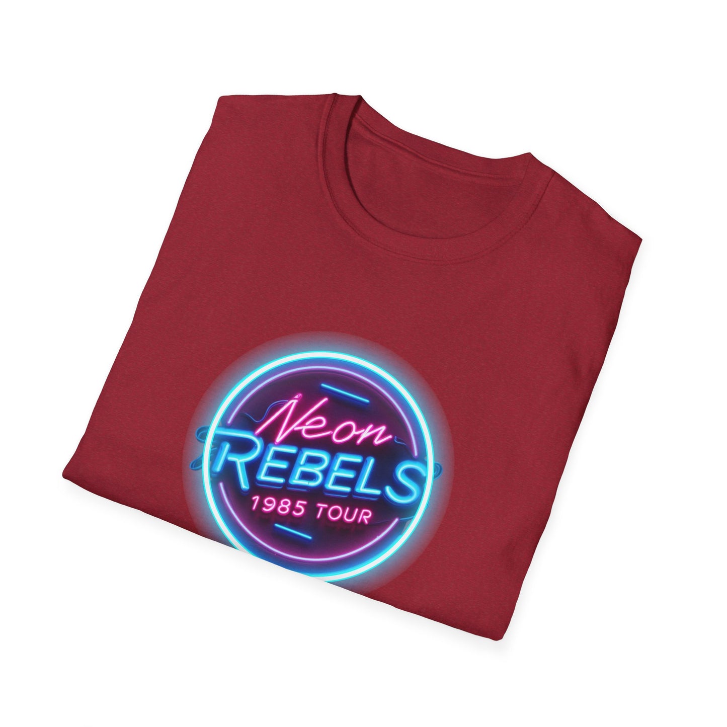 Neon Rebels 1985 Tour Unisex Softstyle T-Shirt - Retro Graphic Tee for Music Lovers