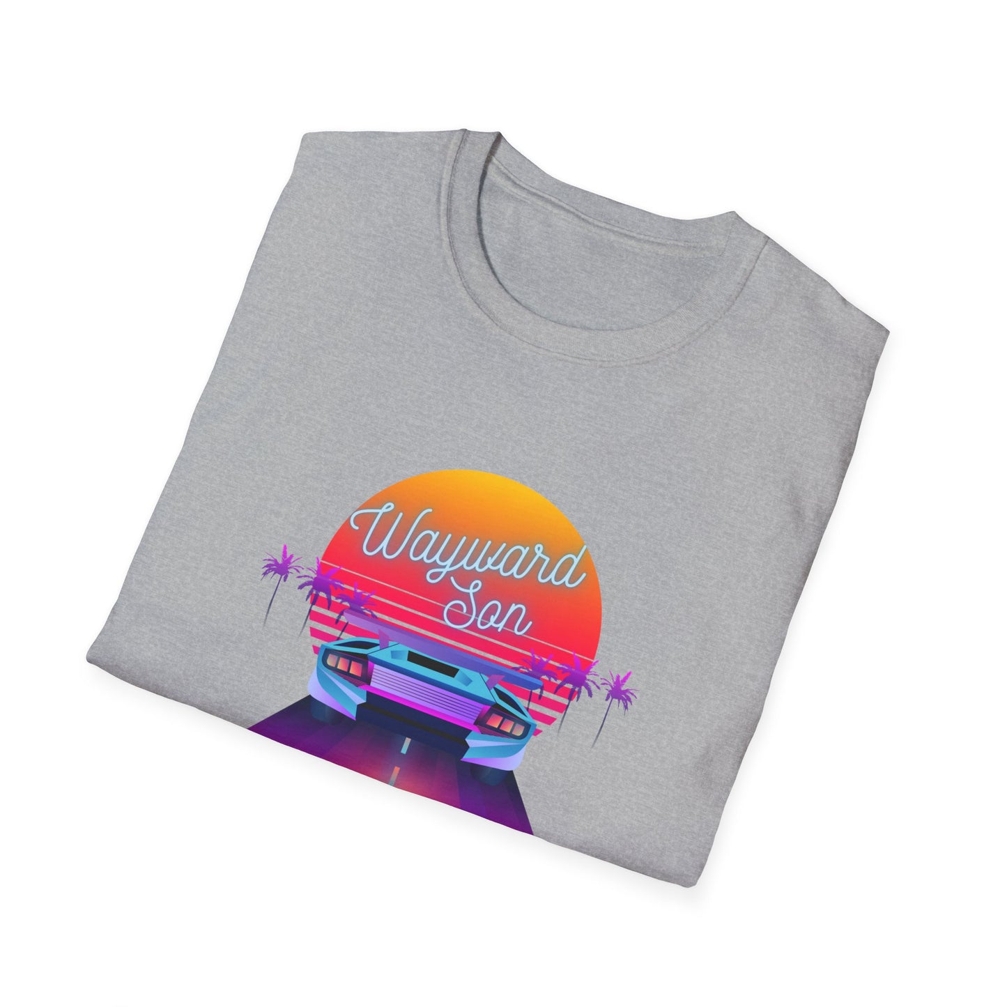 Retro Wayward Son Unisex Softstyle T-Shirt - Vibrant Beach Sunset Design